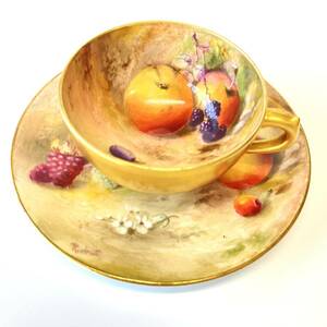 【最高級】ロイヤルウースター ROYAL WORCESTER ペインテッドフルーツ 金彩 デミタス カップ＆ソーサー 果物 英国 アンティーク 4