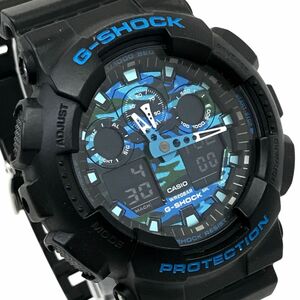 CASIO カシオ G-SHOCK ジーショック 腕時計 GA-100CB-1A クオーツ アナデジ ブラック ブルー 迷彩 カモフラージュ 電池交換済み 動作確認済