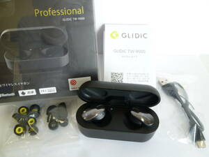 62734◆GLIDiC/グライディック 完全ワイヤレスイヤホン TW-9000 ブラック/黒 IPX4/防滴 イヤフォン/オーディオ機器 イヤーピース 元箱有◆