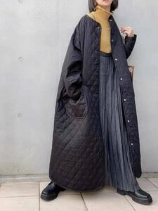 新品 キルティングのマキシ丈コート黒 新品 大きいサイズ もOKなフリーサイズ 中綿あったかコート DYL394