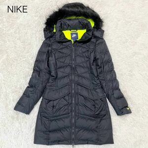 NIKE【美品】3way ダウンコート 黒 M 550フィルパワー Aライン ナイキ ベンチコート ロングコート 中綿 ファー 蛍光