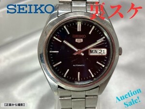 【可動品】 SEIKO セイコー ５ 腕時計 7S26-0440 裏スケルトン デイデイト 黒文字盤 自動巻き リューズが緩み有り