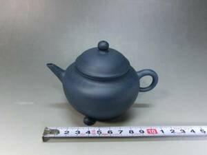 急須■青泥【宜興製清香】唐物 中国 煎茶道具 茶瓶 3つ足 丸 時代物 骨董品■