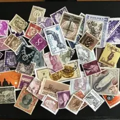 海外使用済み切手（モノクローム、セピア、パープルカラー）ランダム50枚