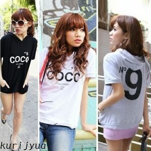 大きいサイズ☆N9前後プリントCOCOパーカーTシャツ LL　配送無料