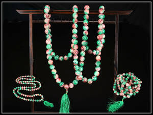 【秀】IA421 唐物 東洋彫刻 翡翠製 数珠 念珠 全長216㎝ 玉径2㎝／美品！ｈ