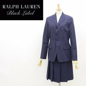 美品◆RALPH LAUREN ラルフローレン ブラックレーベル チェック柄 4釦 ジャケット＆プリーツ ラップ スカート スーツ ネイビー 11/9