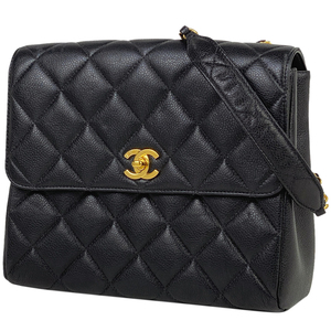 シャネル CHANEL ココマーク チェーン ショルダーバッグ マトラッセ キャビアスキン ブラック レディース 【中古】