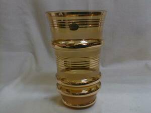 BOHEMIA　ボヘミア・グラス　鮮やか金色柄　20x12.6cm　飾り花瓶