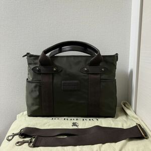 【値下げ】【新品同様】BURBERRY バーバリー　2way ブリーフケース カーキ　ナイロン×レザー　ビジネスバッグ