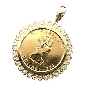 カナダ メイプル金貨 K18/24 純金 エリザベス二世 1988年 5.9g ダイヤモンド 1/10オンス イエローゴールド コイン ペンダントトップ 
