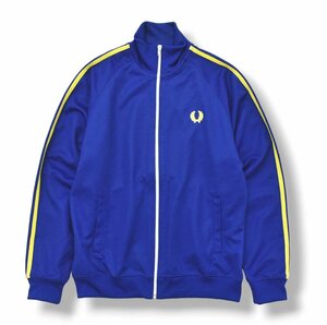 ★月桂樹 ロゴ刺繍入り フレッドペリー FRED PERRY ツインテープライン トラック ジャケット M ブルー イエロー フルジップ ジャージ★