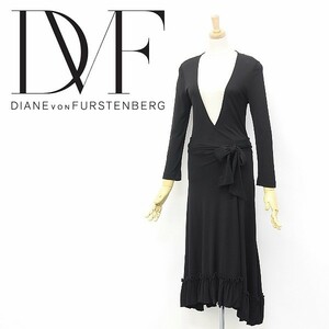 ◆DIANE von FURSTENBERG/ダイアンフォンファステンバーグ JUSTINA 裾ティアード マキシ丈 ロング ラップ ワンピース ブラック 0