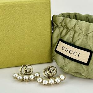 【希少】GUCCI グッチ ピアス パール GGマーモント ダブルG ゴールド 両耳