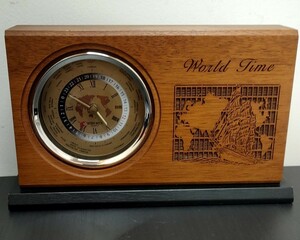 【ジャンク品】Wood Rex World Time 木製 置時計