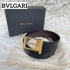 【極美品】BVLGARI　ブルガリ　 ベルト　 リバーシブル　ゴールドバックル　レザー　ブラック　黒　金 メンズ　レディース　ユニセックス