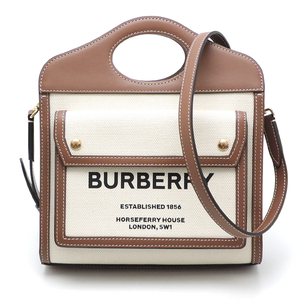 ［飯能本店］BURBERRY バーバリー ミニ ツートン ポケット バッグ 80393611 ショルダーバッグ レザー ブラウン レディース DH80948