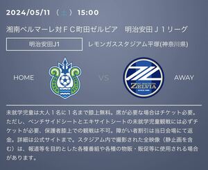 チケット2枚 2名様連席　湘南ベルマーレ　vs　FC町田ゼルビア 5月11日（土）15:00キックオフ@レモンガススタジアム平塚