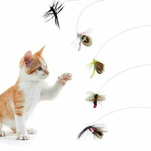 羽のおもちゃ 毛虫 猫じゃらし キャットトイシミュレーション 小飛虫 チョウ ハエ 交換用鳥の羽根 14個入 3個コネク