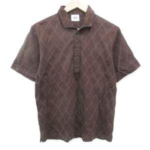タケオキクチ TAKEO KIKUCHI ポロシャツ 半袖 ポロカラー ダイヤ柄 2 M 茶 ベージュ ブラウン /FF20 メンズ