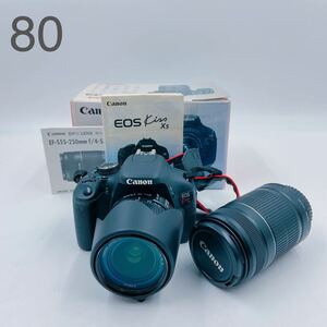 2A057 Canon キャノン EOX KissX5 デジタル 一眼レフ カメラ レンズ セット 18-55mm 55-250mm 元箱 取説付 