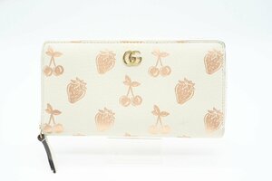 ☆安心の３大保証☆ Bランク ≪GUCCI グッチ/ラウンドファスナー長財布≫ 456117 GGマーモント バレンタイン ジップアラウンド 白 送料込