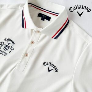 (美品) キャロウェイ callaway 吸汗速乾 ポロシャツ L ホワイト ネイビー レッド 半袖 ゴルフ シャツ 