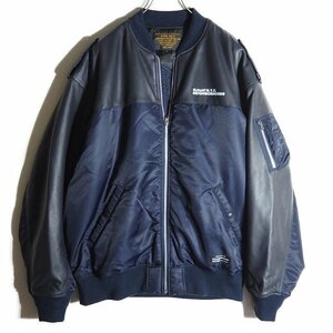 M6690z5 ■Schott ショット × NEIGHBORHOOD ネイバーフッド■ 新品 23AW LEATHER COMBI MA-1 JACKET 切り替えジャケット ネイビー XL 秋冬