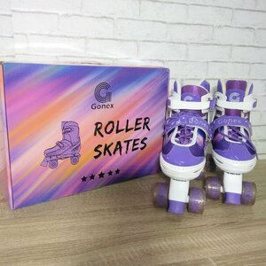 2965 【美品】Gonex ローラースケート ROLLER SKATES インラインスケート 子供用 パープル Lサイズ（240mm-264mm） ホイール付