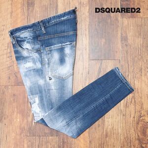 DSQUARED2/46サイズ/美脚デニムパンツ S74LB1056 SKATER JEAN ストレッチ ダメージ 花柄パッチワーク イタリア製 新品/青/ブルー/id128/