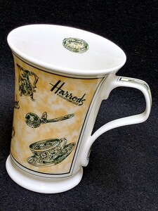 3QV売切！税無し☆Harrods(ハロッズ)★マグカップ★茶器模様★洋食器★Made in England★現状★現品限り★0210-9