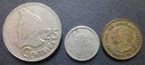 ガテマラ　(Guatemala)　旧貨幣　１９７０年代　２５，５，１　センタボ　硬貨　各１枚　送料無料