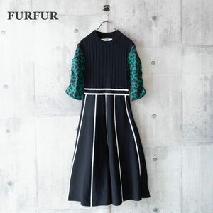 【FURFUR】ファーファー　ニットワンピース　レオパード　ブラック