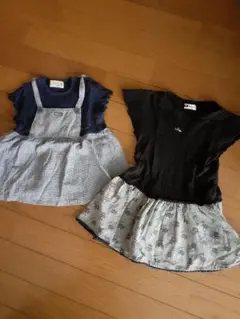 子供服　女の子　フレンチ袖ワンピース2枚　白いエプロン