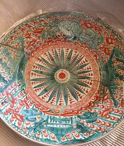 中国古陶磁器 明しょう洲窯赤絵大皿 口径42cm 参考品 付属なし / 古陶磁 古美術 陶器 陶芸 茶道具 茶碗青磁 古染付 赤絵 色絵 明時代