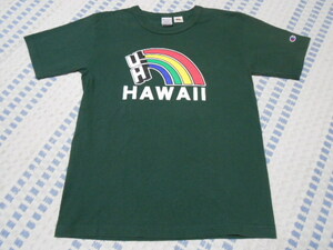 限定！USA製！チャンピオン　T1011　Tシャツ　ハワイ大学　M　モスグリーン　油性プリント　深緑　アメリカ製　HAWAII　YALE　UCLA