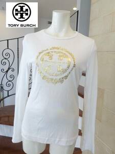 美品 TORY BURCH　トリーバーチ ★ゴールドプリント　白　長袖　Tシャツ　S