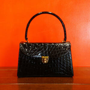 ★50s「Bellstone」Vintage black crocodile handbag