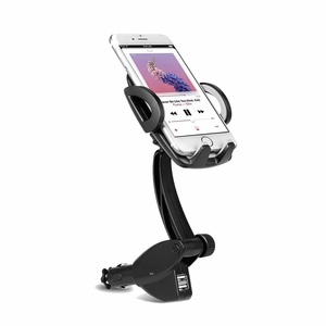 車載 オートホールド式 シガーソケット　ホルダー　スマホスタンド 充電　USBポートx2 スマホホルダー 360度 tecc-standhold