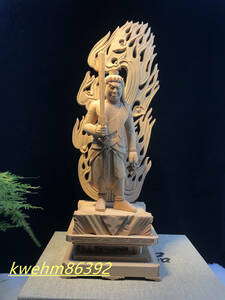 希少 供養品 仏像 不動明王 火炎光背 災難除去 仏師彫り 仏教美術 高さ31cm
