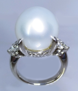 南洋白蝶真珠 15mm 天然ダイヤモンド0.37ct プラチナ Pt900 リング指輪 レディース 新品 送料無料