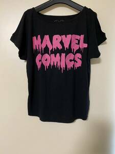 MARVEL COMICS マーベルコミックス　肩空きTシャツ　ブラック　黒　L