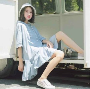 韓国風 レディース 半袖ドレス 新しい夏 カジュアルウェアー ファッションドレス L ホワイト