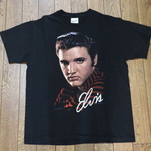 美品 90s USA製 Elvis Presley Tシャツ L ブラック エルビスプレスリー Hanes シングルステッチ バンドT ロック ビンテージ