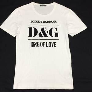 DOLCE＆GABBANA ドルチェ＆ガッバーナ KING OF LOVE 白×黒 ロゴプリント クールネック ジャージーコットン オーバーフィット 半袖Tシャツ