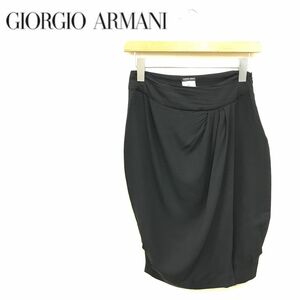 M930-R◆GIORGIO ARMANI ジョルジオアルマーニ 膝丈カシュクールスカート◆サイズ42 レディース 婦人 薄手 コクーン ブラック シンプル