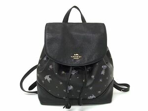 1円 COACH コーチ 91127 ディズニーコラボ 101匹わんちゃん レザー リュックサック バックパック レディース ブラック系 BK1063