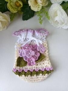 ハンドメイド　レース編み　〔　紫陽花　紫　〕ペットボトルカバー　&　小物入れ