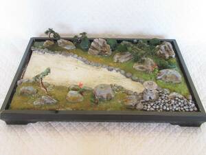 【即決価格】箱庭 模型 ジオラマ 日本庭園 盆景 風情 和風 情景（幅47.5×31cm）