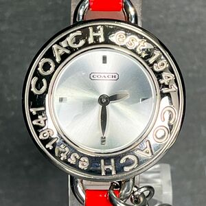 COACH コーチ CA.33.7.14.0466 腕時計 アナログ クオーツ 2針 ラウンド シルバー文字盤 レッド レザーベルト ステンレス 新品電池交換済み